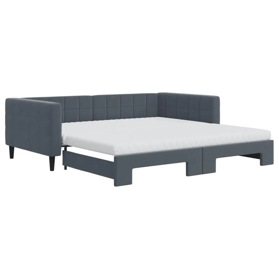 Lit de jour et gigogne et matelas gris foncé 100x200 cm velours - 2
