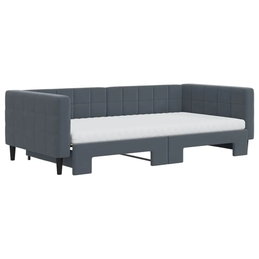 Lit de jour et gigogne et matelas gris foncé 100x200 cm velours - 3
