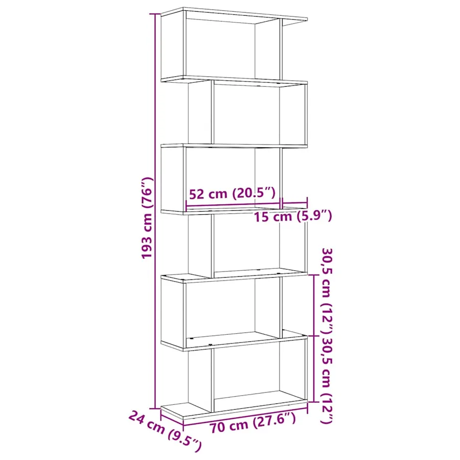 Étagère séparatrice de pièce à 6 niveaux chêne artisanal - 11