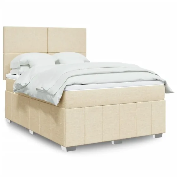 Sommier à lattes de lit avec matelas Crème 140x190 cm Tissu