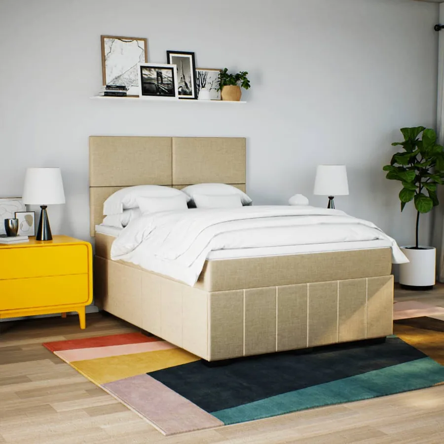 Sommier à lattes de lit avec matelas Crème 140x190 cm Tissu - 3