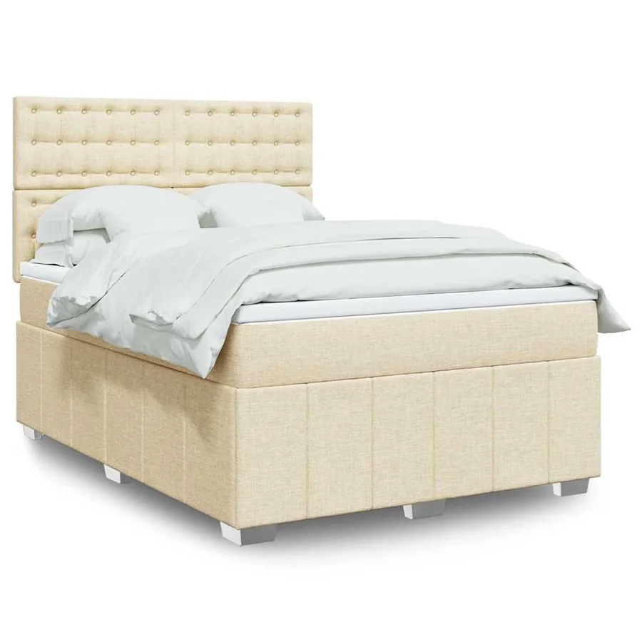 Sommier à lattes de lit avec matelas Crème 140x190 cm Tissu
