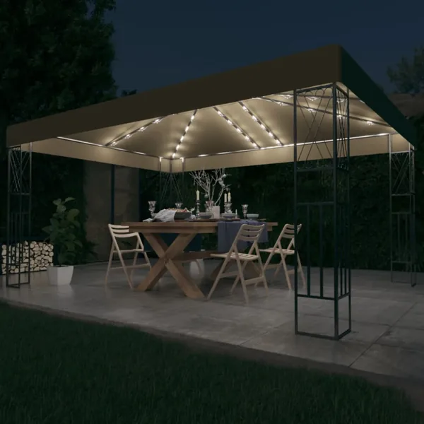 Tonnelle avec guirlande lumineuse à LED 3x4 m Taupe Tissu