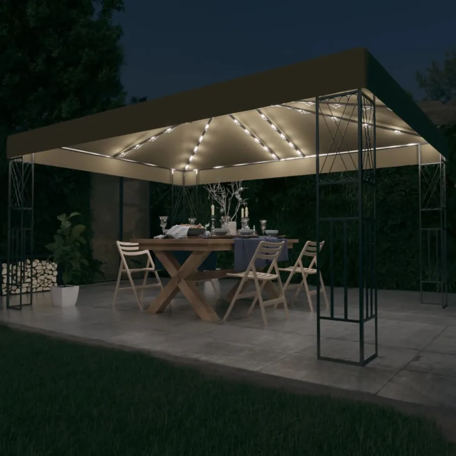 Tonnelle avec guirlande lumineuse à LED 3x4 m Taupe Tissu