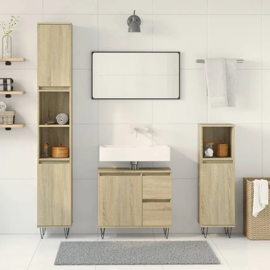 Ensemble de meubles de salle de bain 3 pcs chêne sonoma - 3