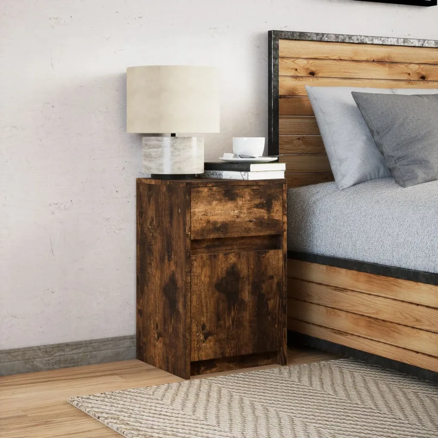 Armoire de chevet et lumières LED chêne fumé bois d'ingénierie - 5
