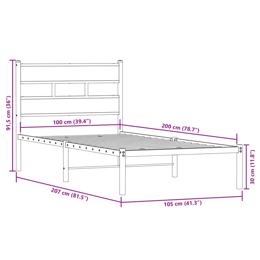 Cadre de lit en métal sans matelas chêne sonoma 100x200 cm - 9