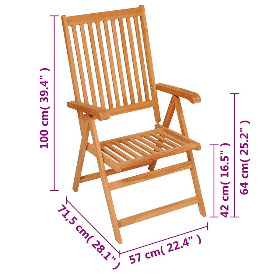 Chaises inclinables de jardin lot de 8 Bois de teck solide - 5