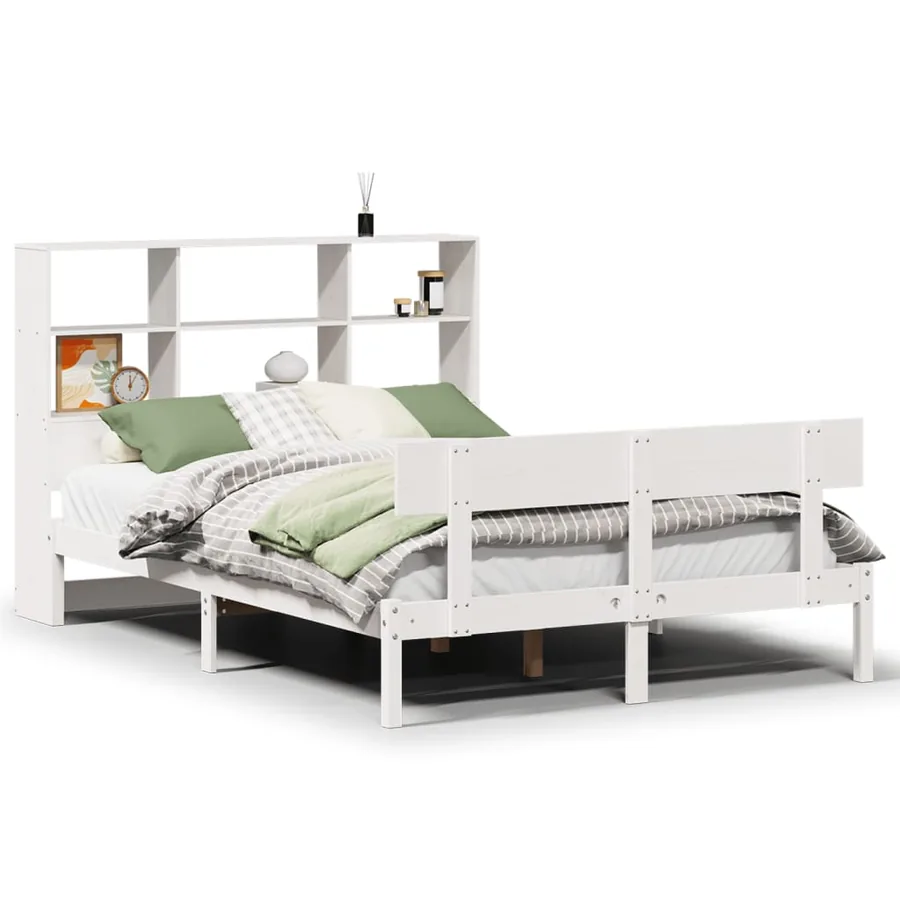 Lit bibliothèque sans matelas blanc 140x190 cm bois pin massif - 2