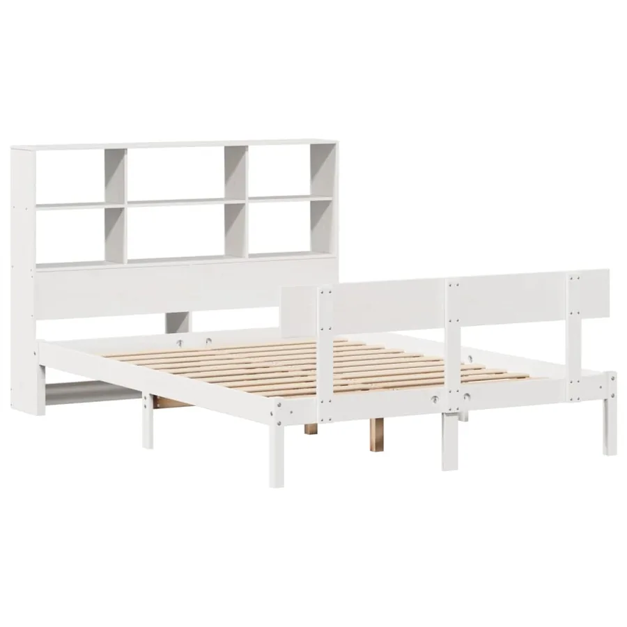 Lit bibliothèque sans matelas blanc 140x190 cm bois pin massif - 3