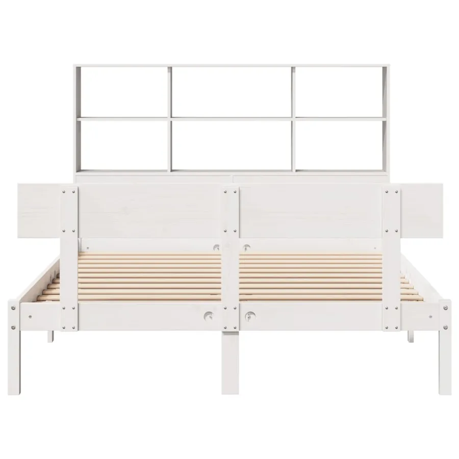 Lit bibliothèque sans matelas blanc 140x190 cm bois pin massif - 4