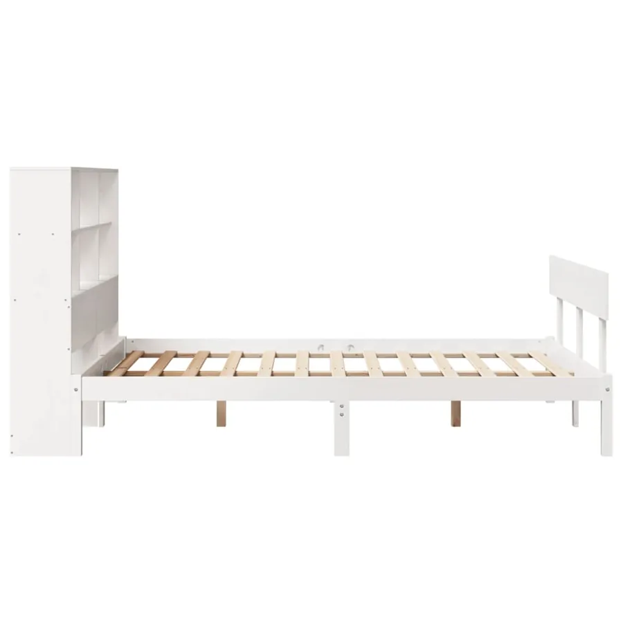 Lit bibliothèque sans matelas blanc 140x190 cm bois pin massif - 7