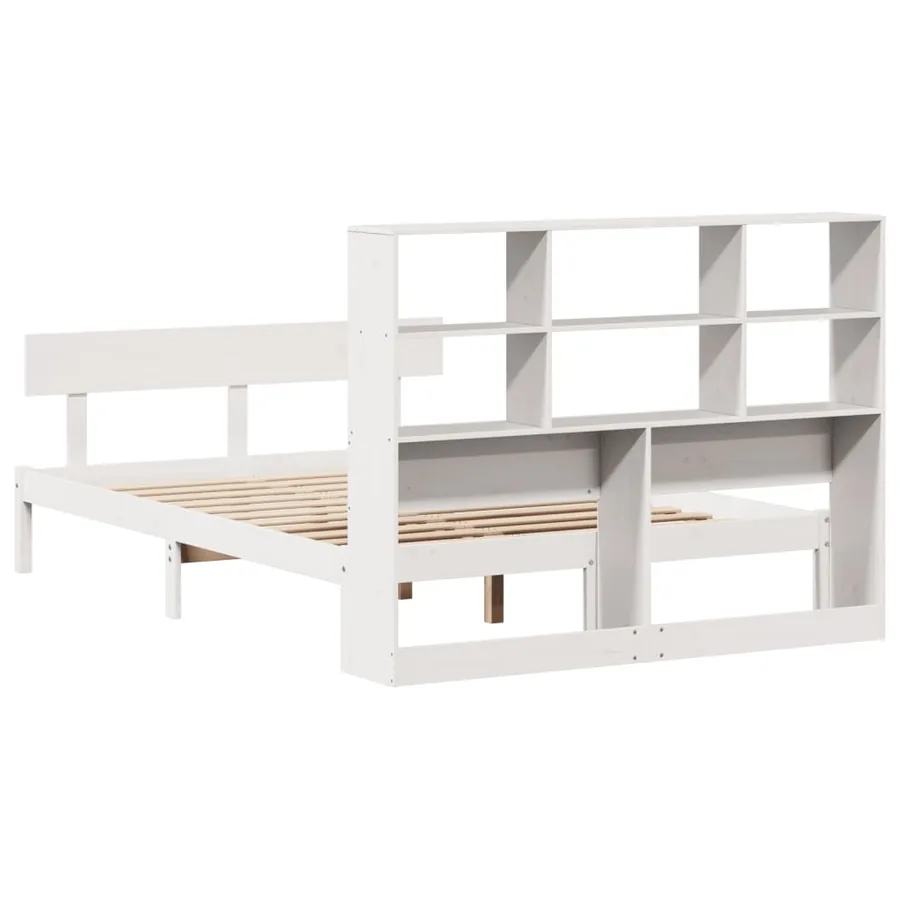 Lit bibliothèque sans matelas blanc 140x190 cm bois pin massif - 8