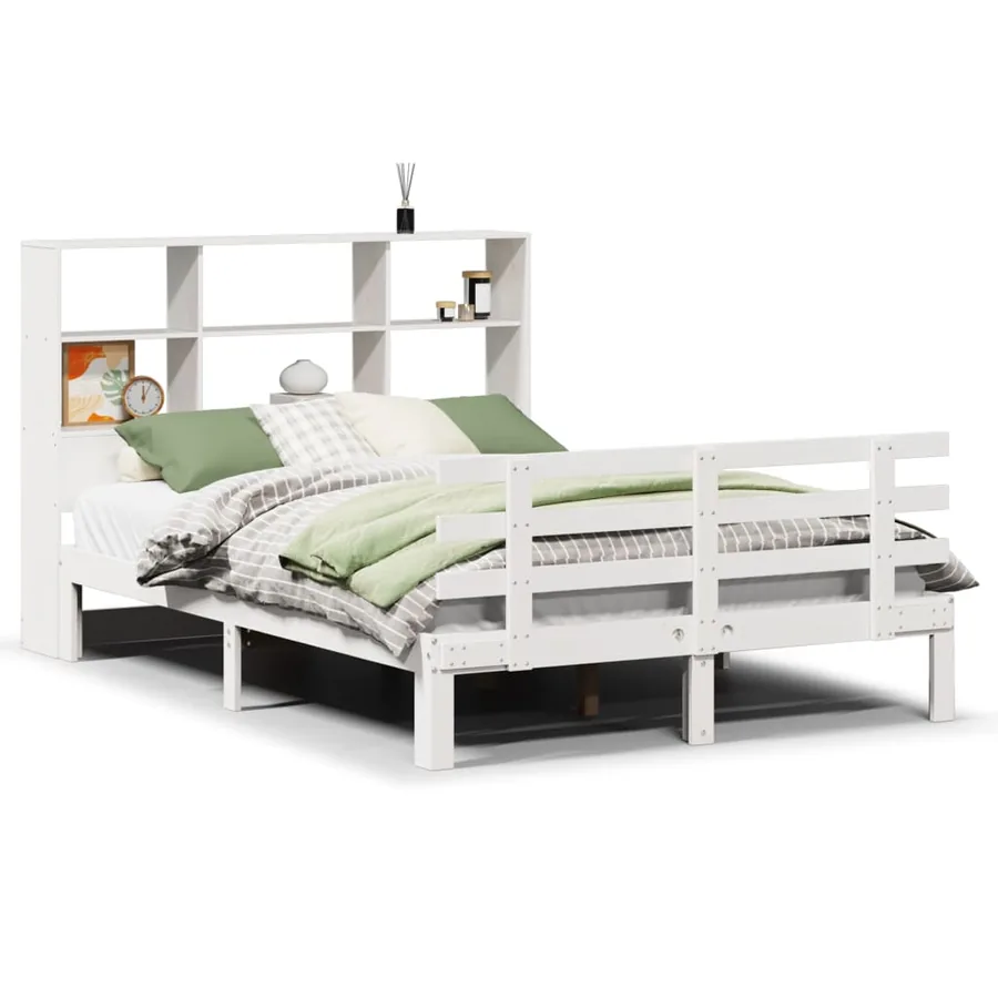 Lit bibliothèque sans matelas blanc 140x190 cm bois pin massif - 2