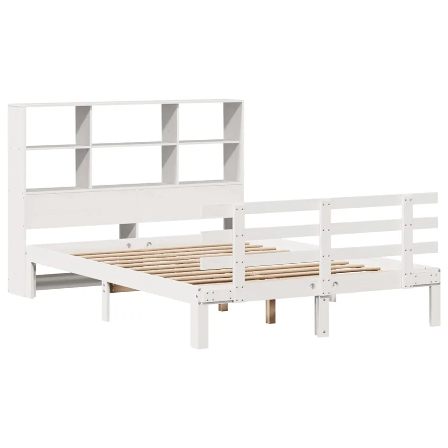 Lit bibliothèque sans matelas blanc 140x190 cm bois pin massif - 3