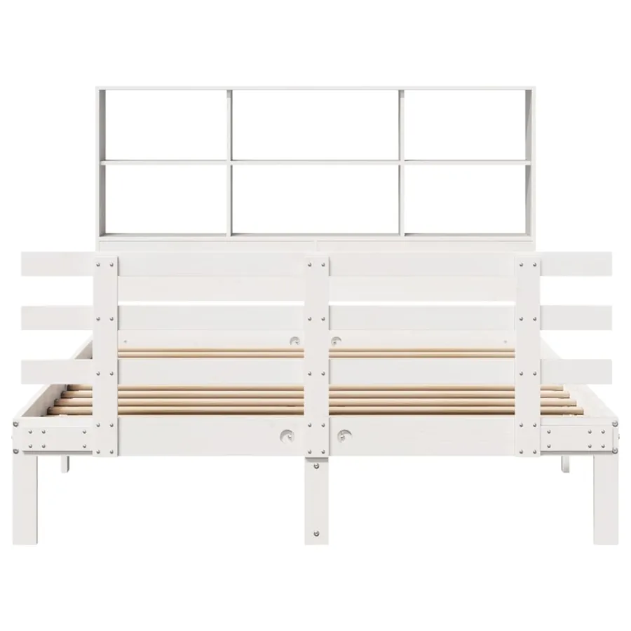 Lit bibliothèque sans matelas blanc 140x190 cm bois pin massif - 4
