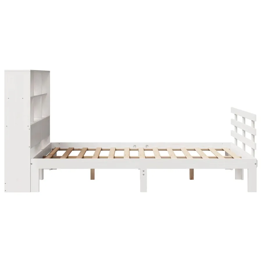 Lit bibliothèque sans matelas blanc 140x190 cm bois pin massif - 5