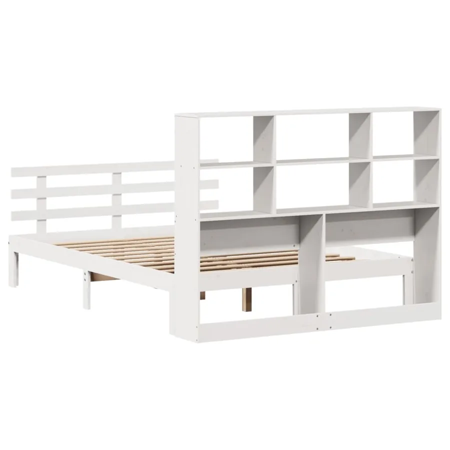 Lit bibliothèque sans matelas blanc 140x190 cm bois pin massif - 6