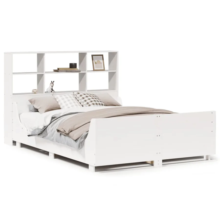 Lit bibliothèque sans matelas blanc 140x190 cm bois massif - 2