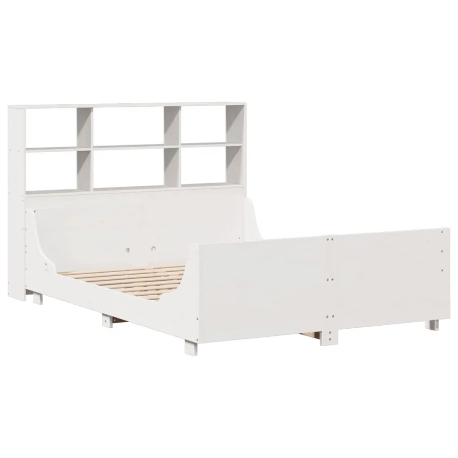 Lit bibliothèque sans matelas blanc 140x190 cm bois massif - 3