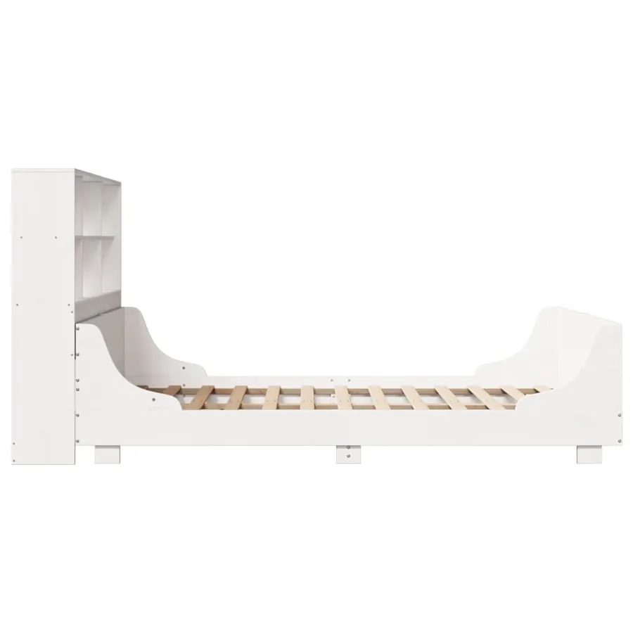 Lit bibliothèque sans matelas blanc 140x190 cm bois massif - 7