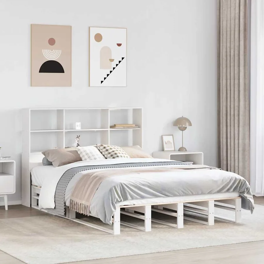 Lit bibliothèque sans matelas blanc 140x190 cm bois massif