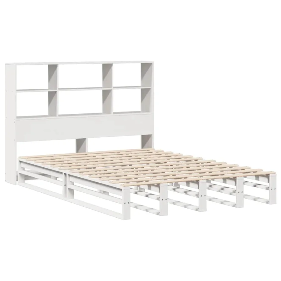 Lit bibliothèque sans matelas blanc 140x190 cm bois massif - 3