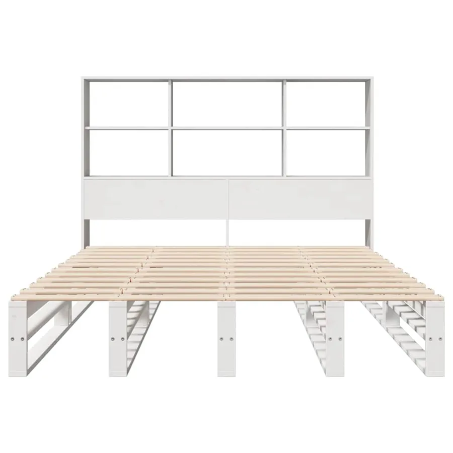 Lit bibliothèque sans matelas blanc 140x190 cm bois massif - 4