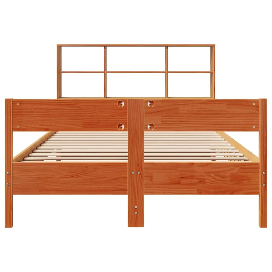 Lit bibliothèque sans matelas cire marron 135x190 cm pin massif - 4