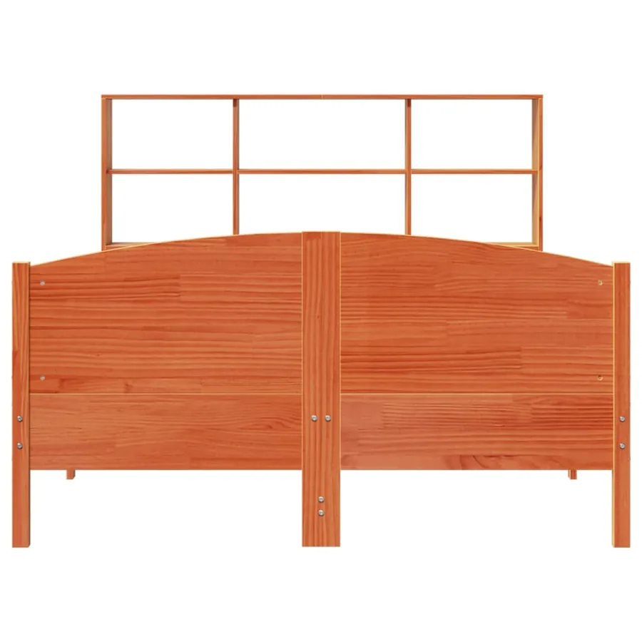 Lit bibliothèque sans matelas cire marron 135x190 cm pin massif - 4