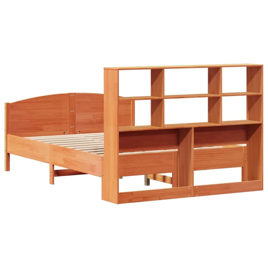 Lit bibliothèque sans matelas cire marron 135x190 cm pin massif - 6