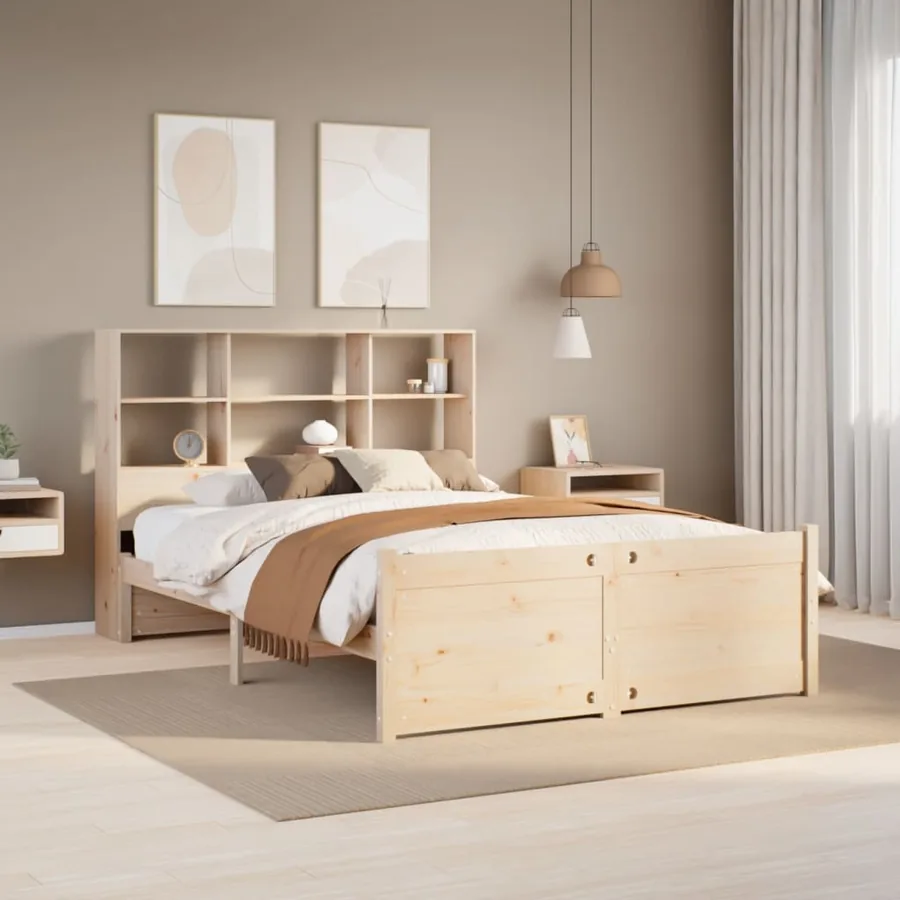 Lit bibliothèque sans matelas 160x200 cm bois massif de pin