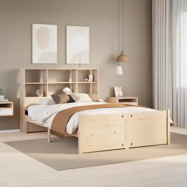 Lit bibliothèque sans matelas 160x200 cm bois massif de pin