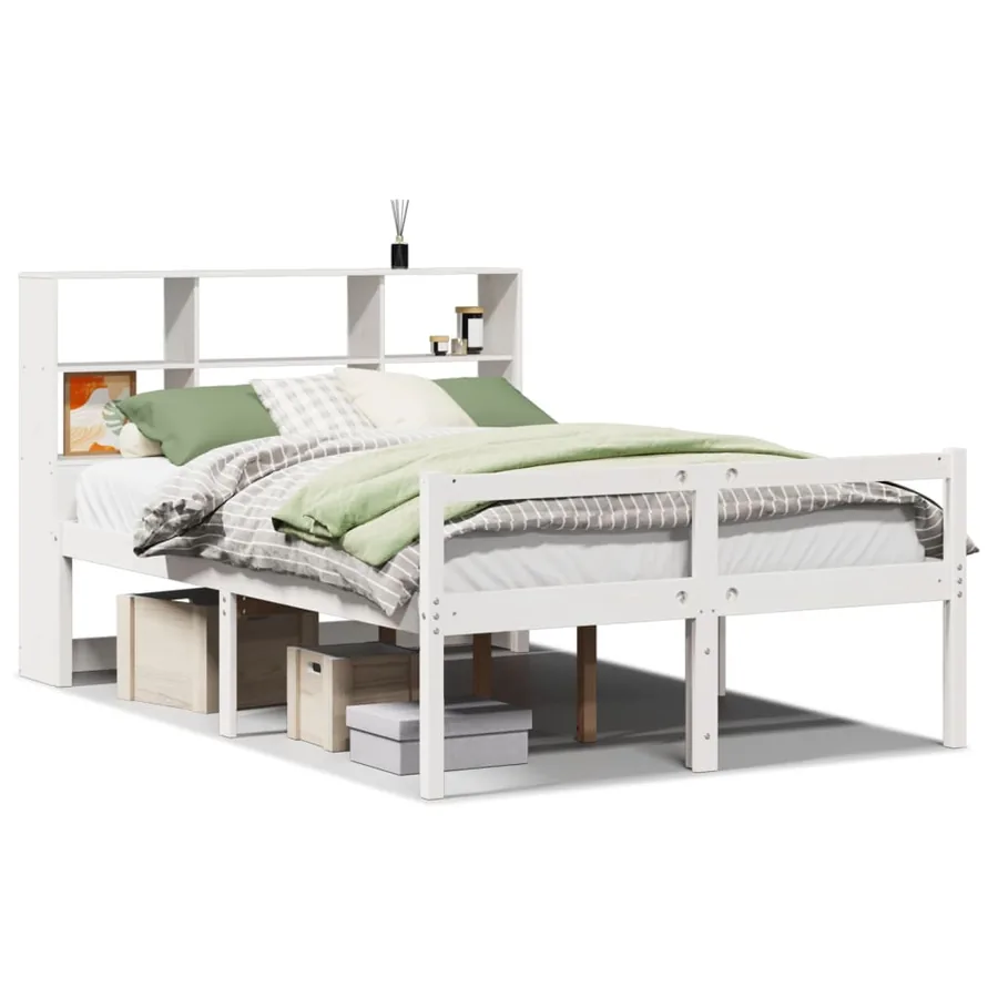 Lit bibliothèque sans matelas blanc 140x190 cm bois pin massif - 2