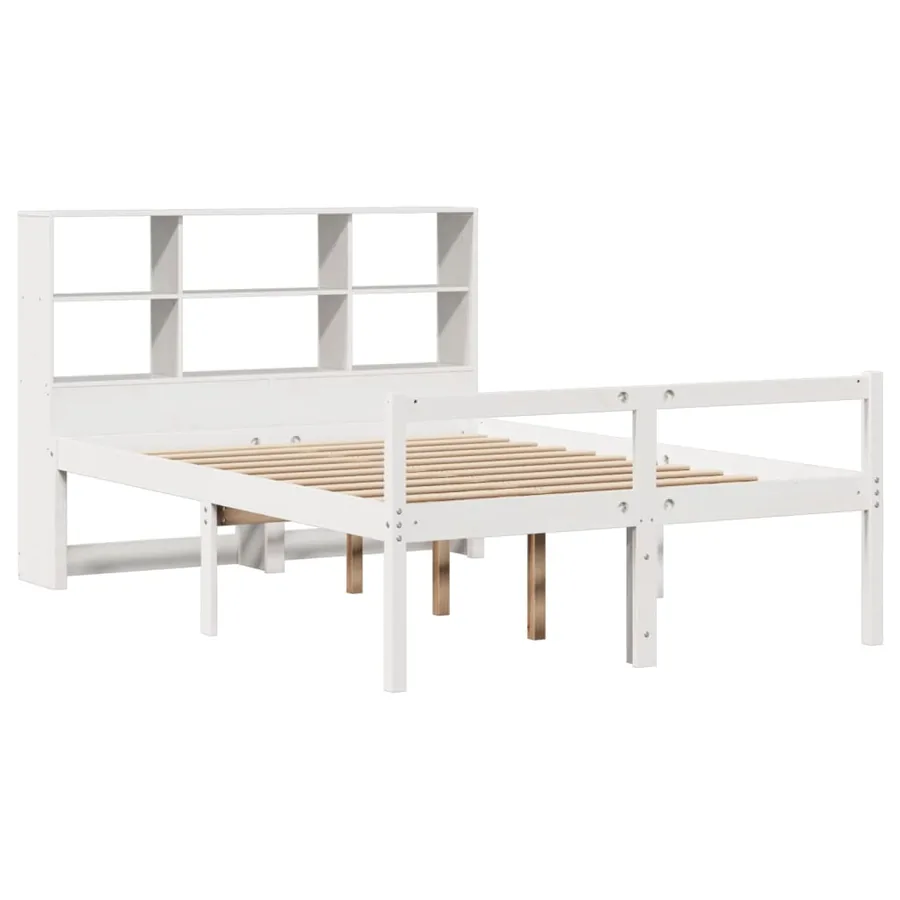 Lit bibliothèque sans matelas blanc 140x190 cm bois pin massif - 3
