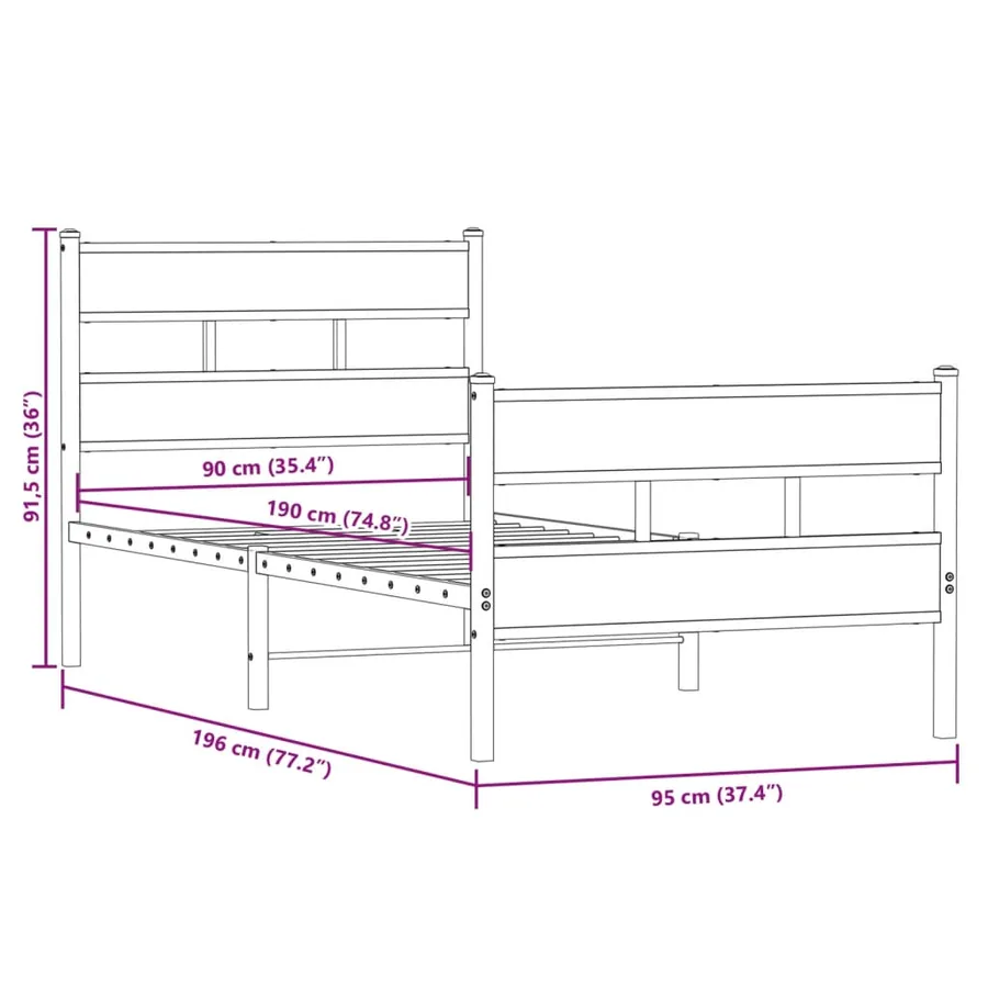 Cadre de lit en métal sans matelas chêne sonoma 90x190 cm - 9
