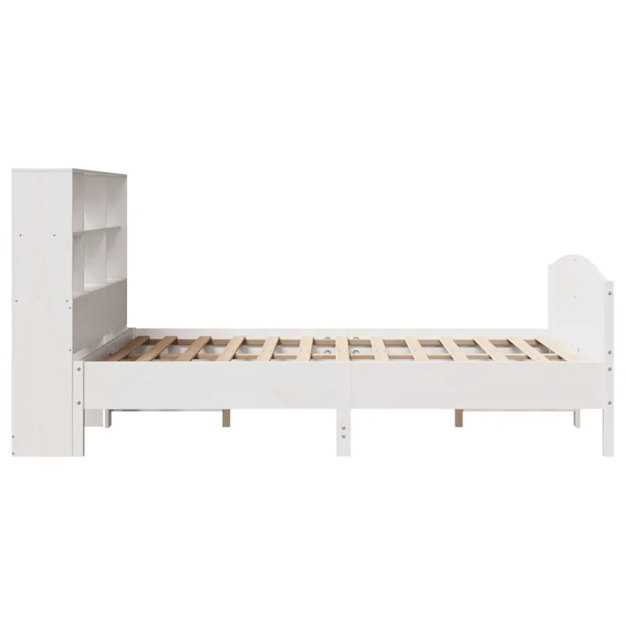 Lit bibliothèque sans matelas blanc 160x200 cm bois pin massif - 5