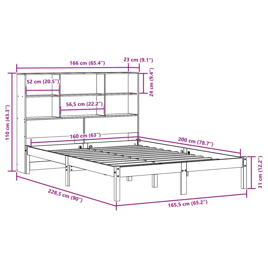 Lit bibliothèque sans matelas blanc 160x200 cm bois pin massif - 12