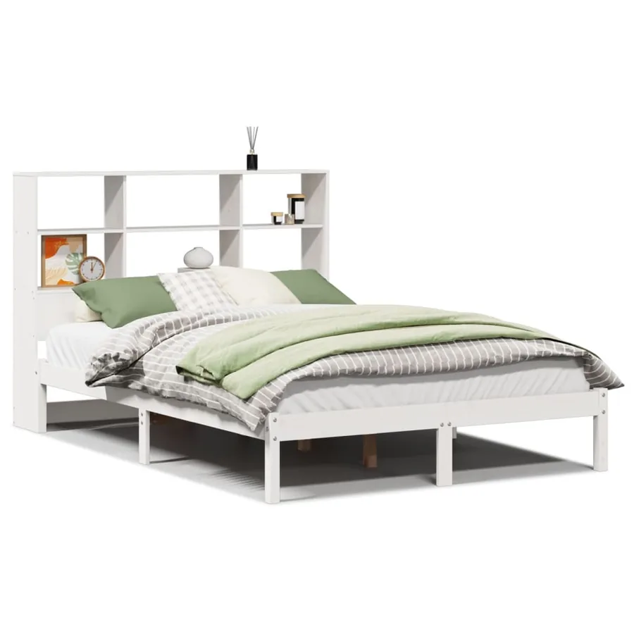 Lit bibliothèque sans matelas blanc 160x200 cm bois pin massif - 2