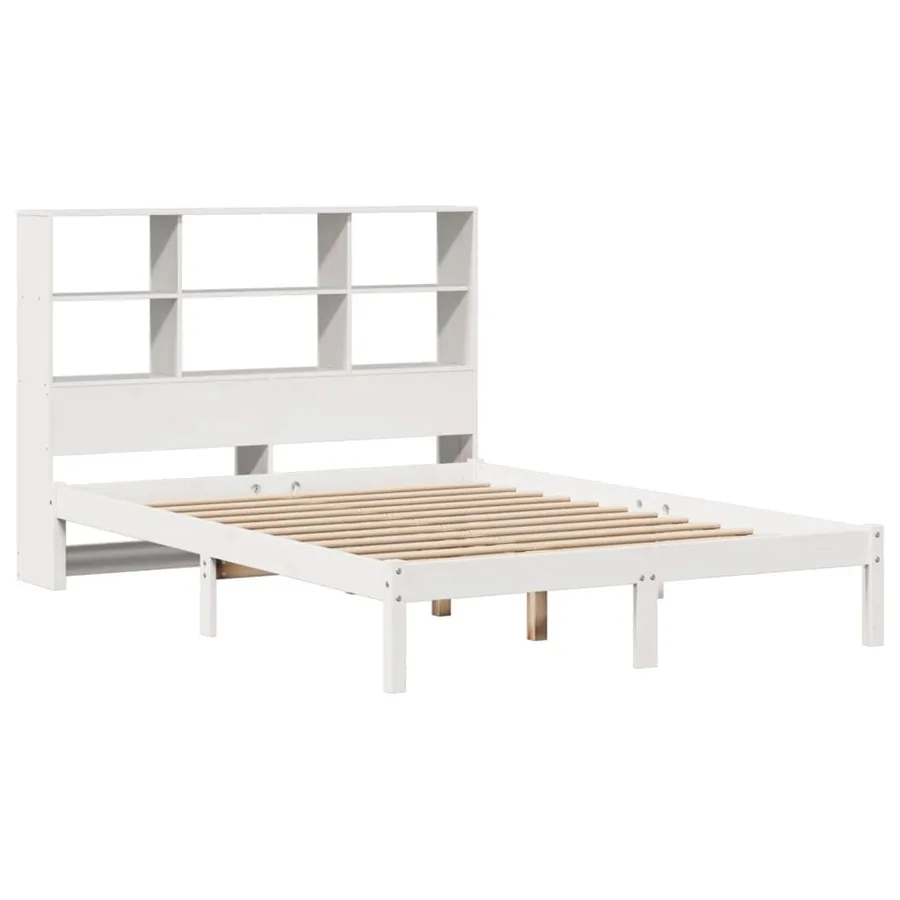 Lit bibliothèque sans matelas blanc 160x200 cm bois pin massif - 3