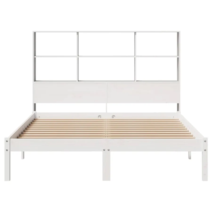 Lit bibliothèque sans matelas blanc 160x200 cm bois pin massif - 4