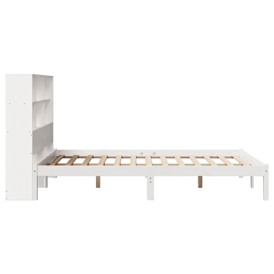Lit bibliothèque sans matelas blanc 160x200 cm bois pin massif - 7