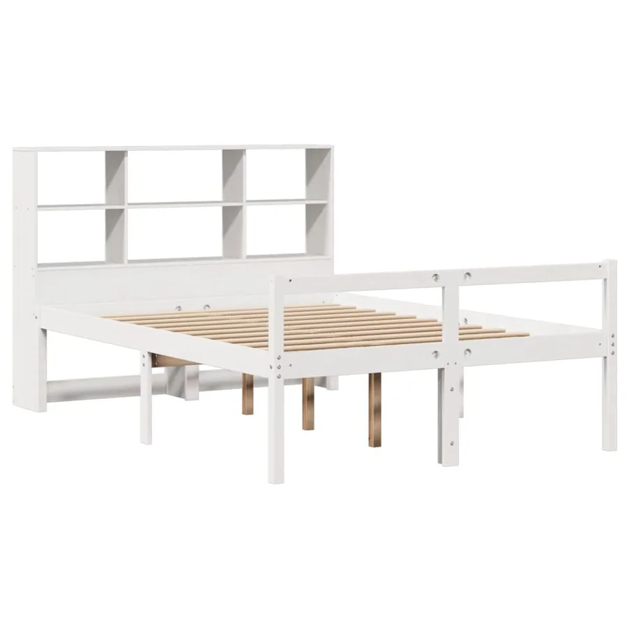 Lit bibliothèque sans matelas blanc 160x200 cm bois pin massif - 3