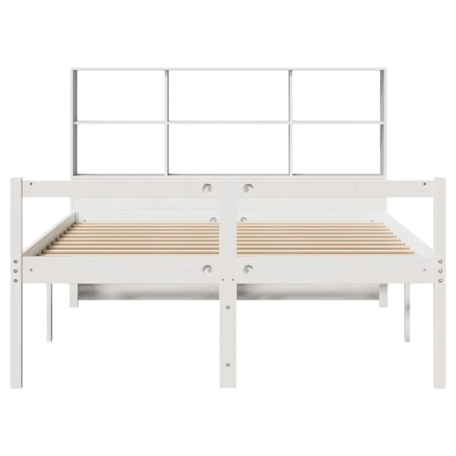 Lit bibliothèque sans matelas blanc 160x200 cm bois pin massif - 4