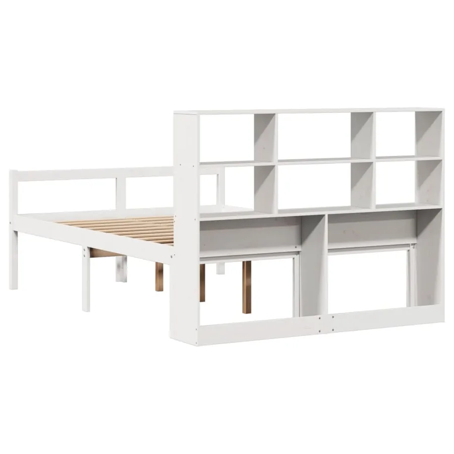 Lit bibliothèque sans matelas blanc 160x200 cm bois pin massif - 6