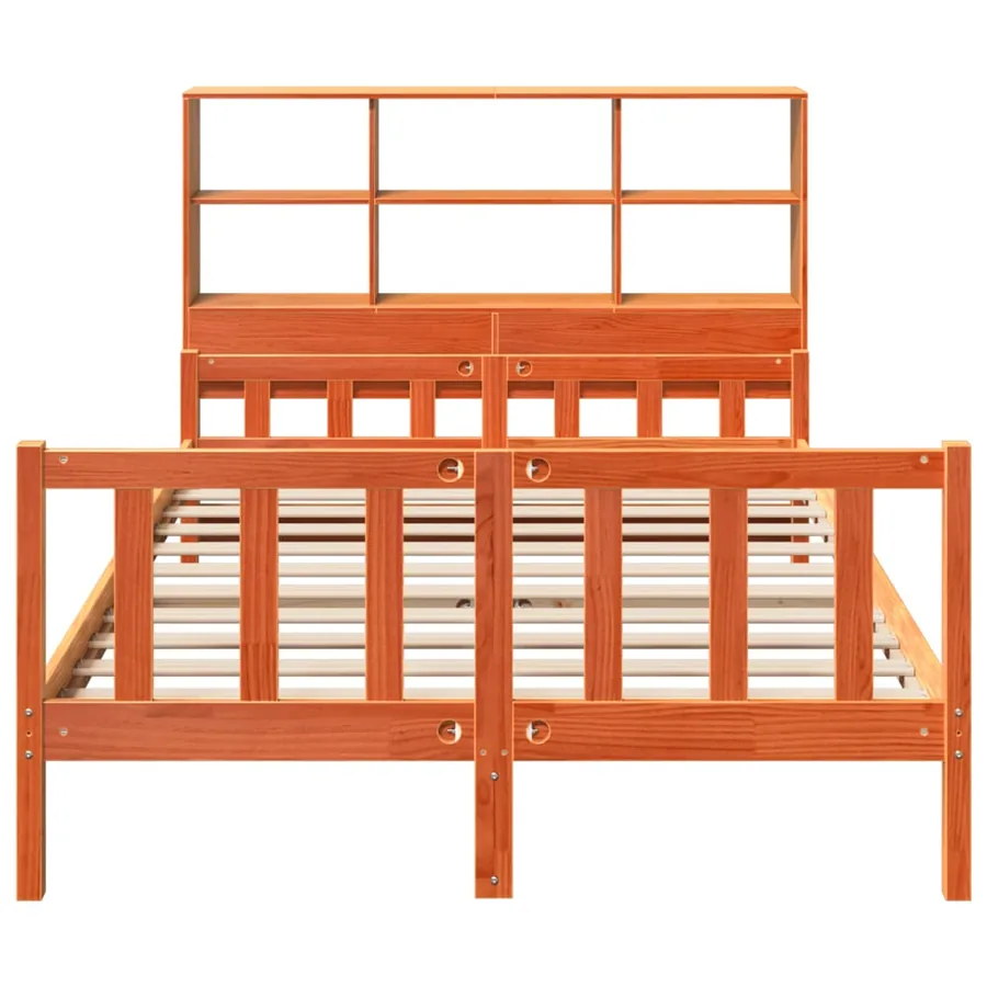 Lit bibliothèque sans matelas cire marron 160x200cm bois massif - 4