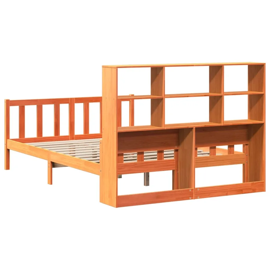 Lit bibliothèque sans matelas cire marron 160x200cm bois massif - 6