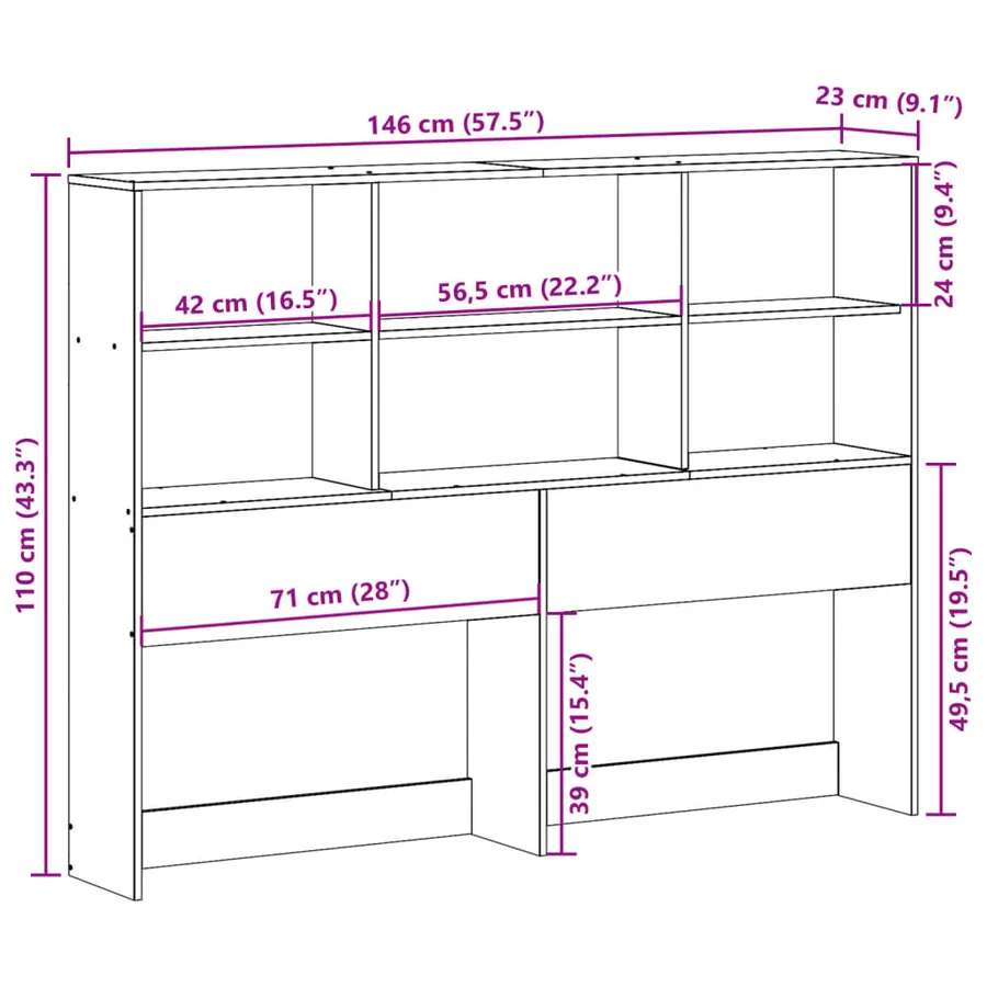 Tête de lit avec rangement 140 cm bois massif de pin - 10