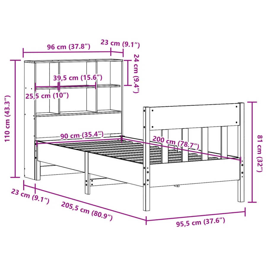 Cadre de lit sans matelas 90x200 cm bois de pin massif - 12