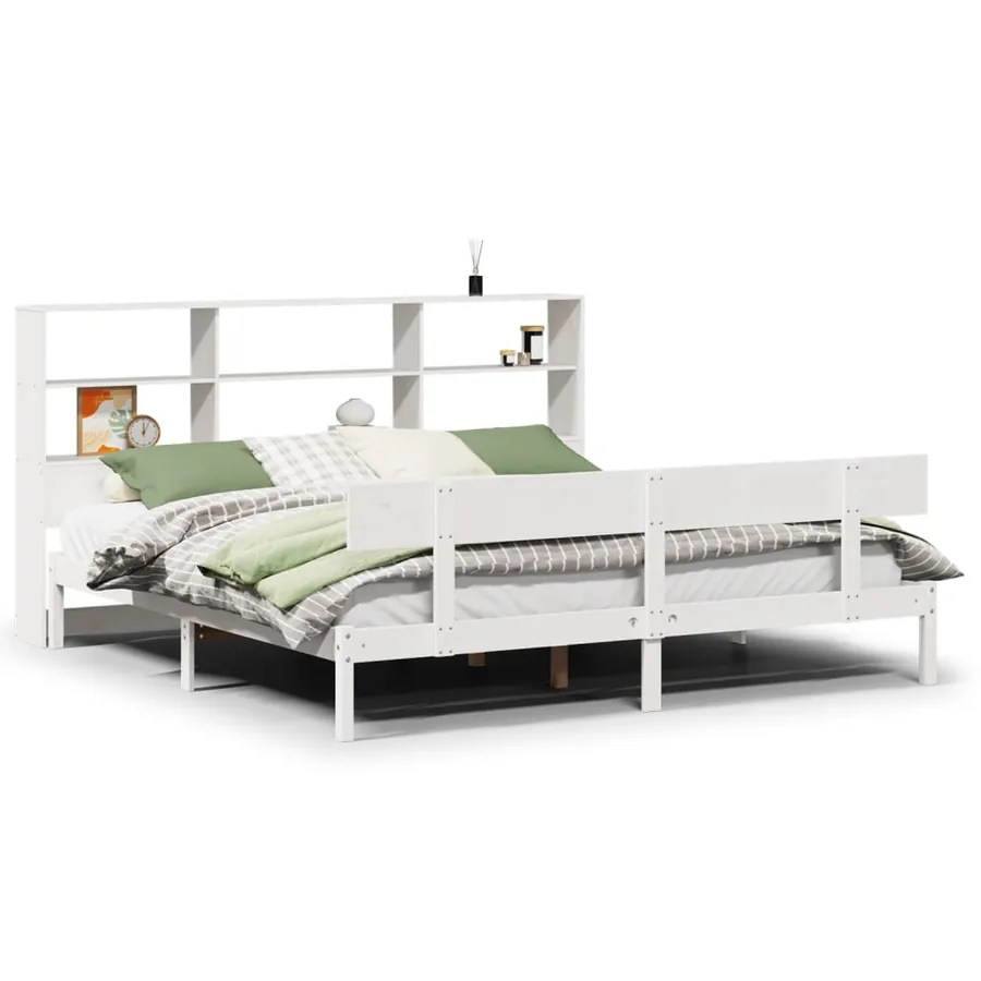 Lit bibliothèque sans matelas blanc 180x200 cm bois pin massif - 2